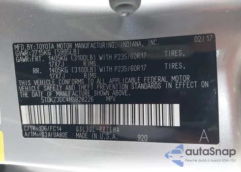 2017 Toyota Sienna Le 8 Passenger from USA, damaged, VIN 5TDKZ3DC4HS828226